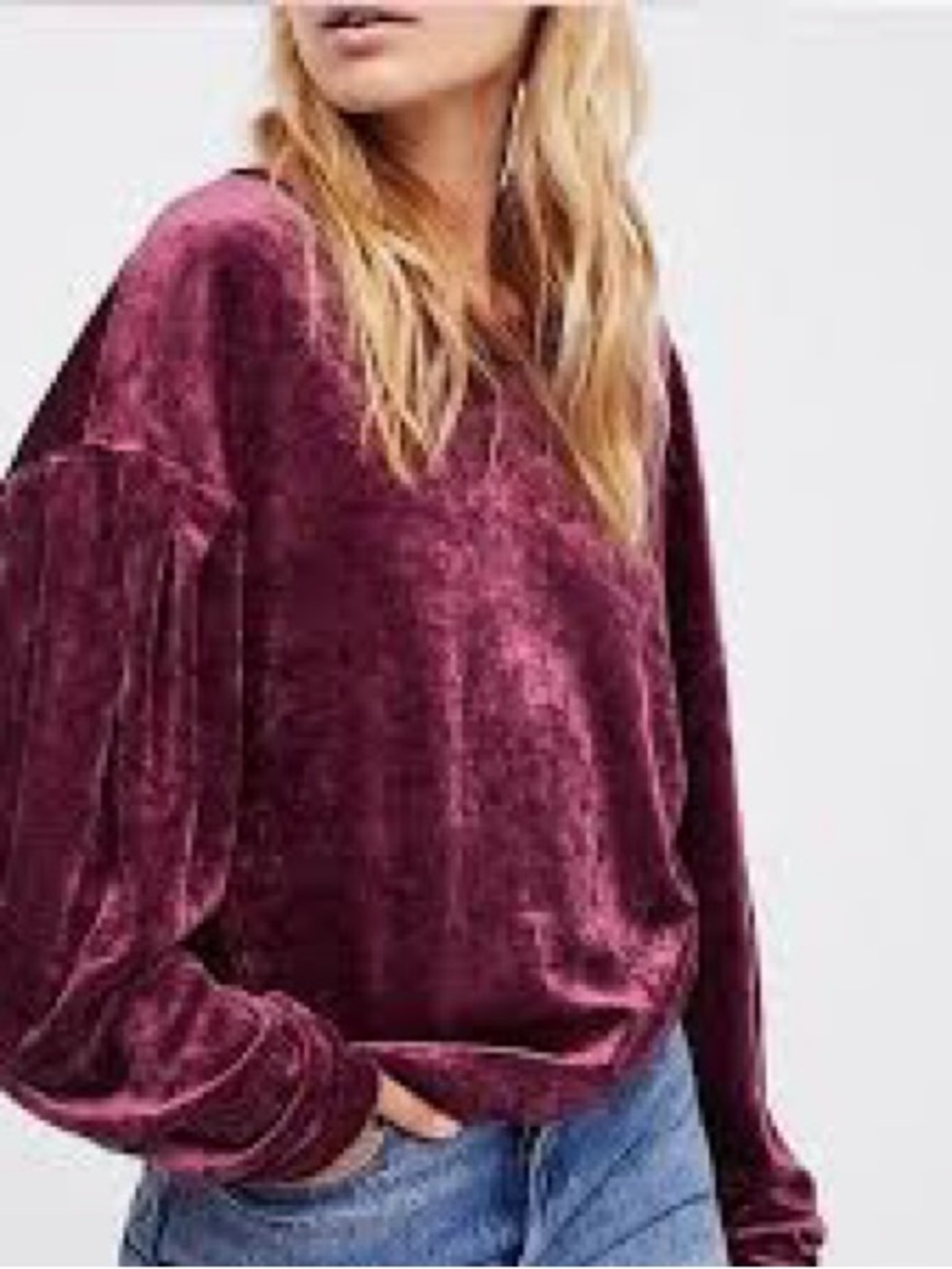 Free People Milan Crushed Burned Velvet Boho Burgundy Long Sleeve Shirt